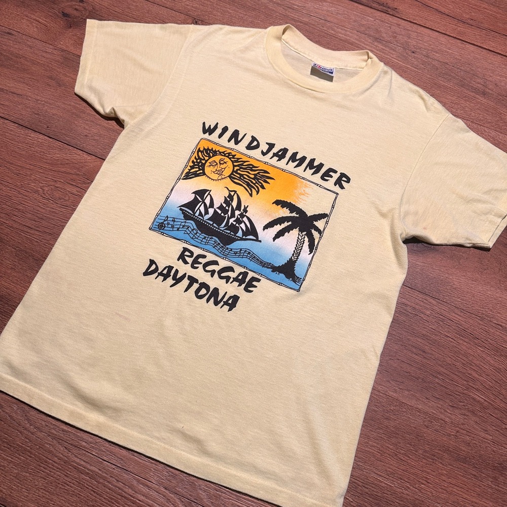 Vintage Hanes Windjammer Reggae Daytona Yellow Graphic T-Shirt Mens Large